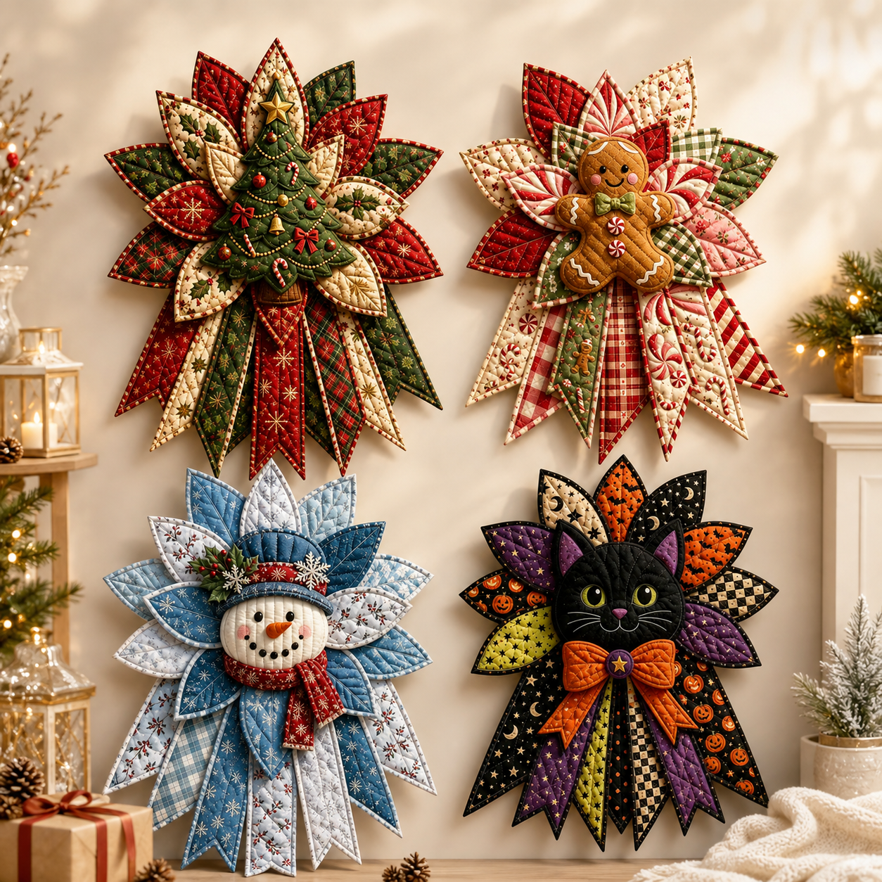 Christmas & Halloween Quilted Door Hanger DIY Patchwork Wreath Sewing Kit