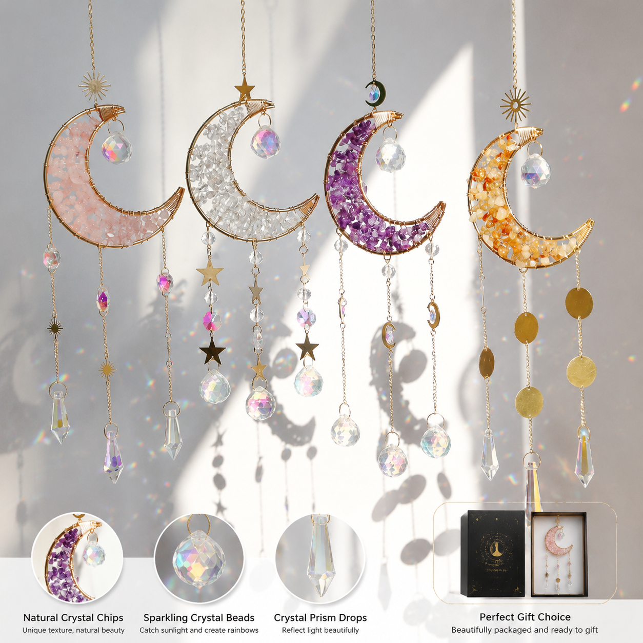 Healing Crystal Moon Window Suncatcher
