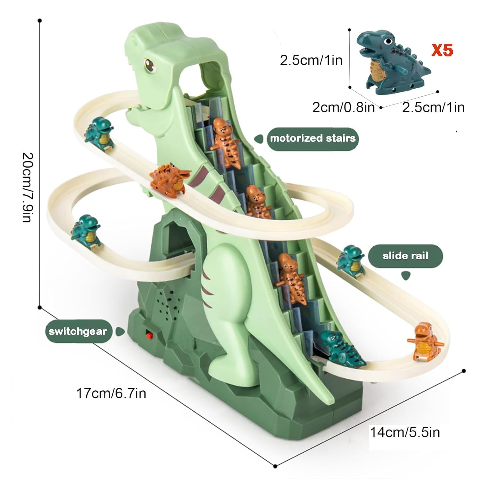 Kids Dinosaur Roller Coaster Track Toy – Endless Climbing Dino Race with Lights & Fun Music