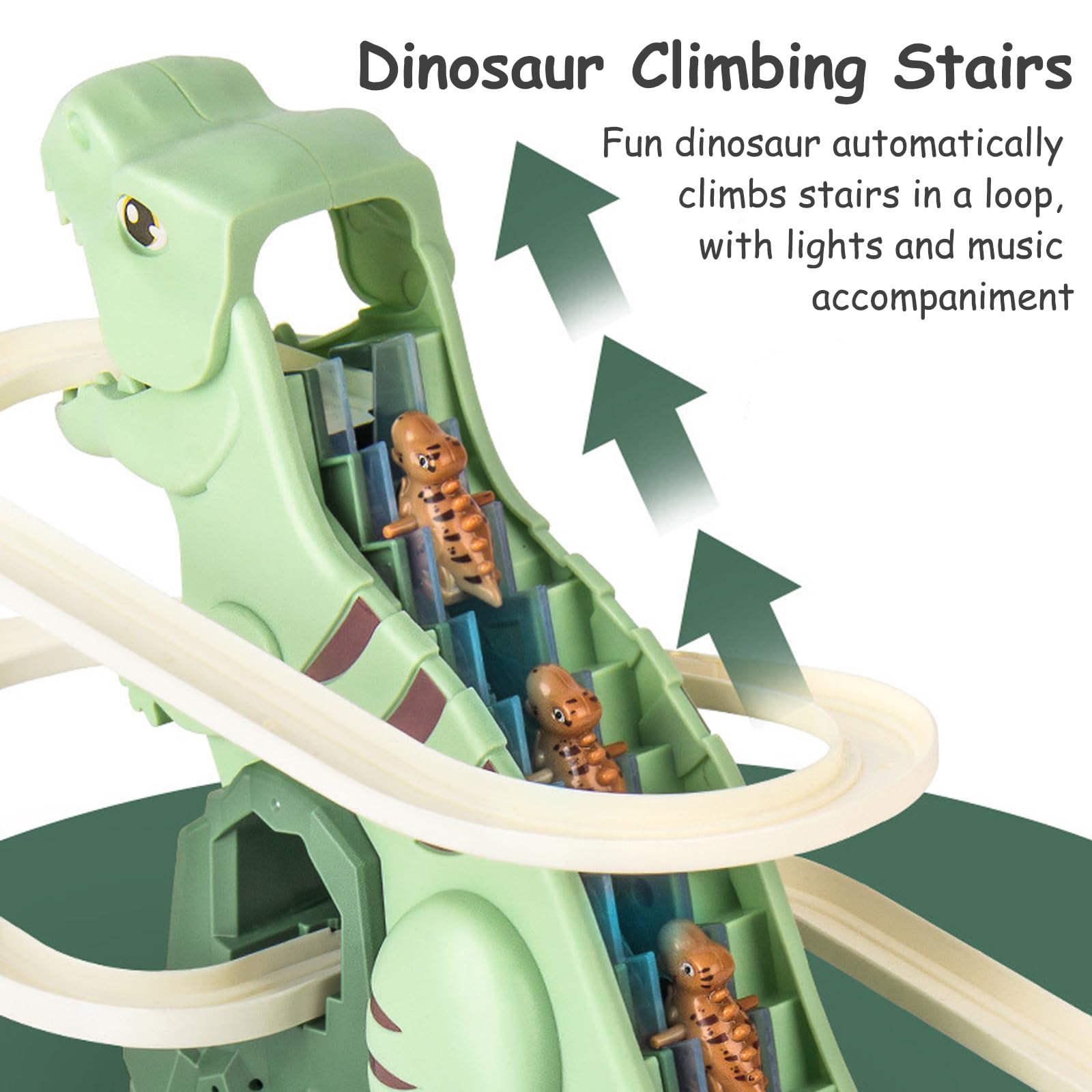 Kids Dinosaur Roller Coaster Track Toy – Endless Climbing Dino Race with Lights & Fun Music