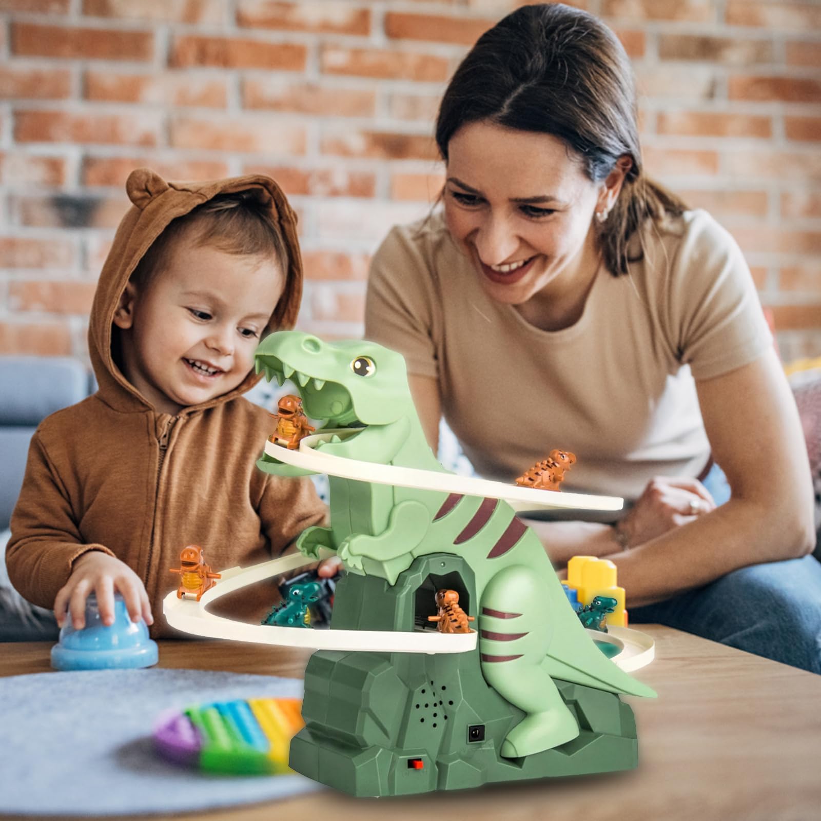 Kids Dinosaur Roller Coaster Track Toy – Endless Climbing Dino Race with Lights & Fun Music