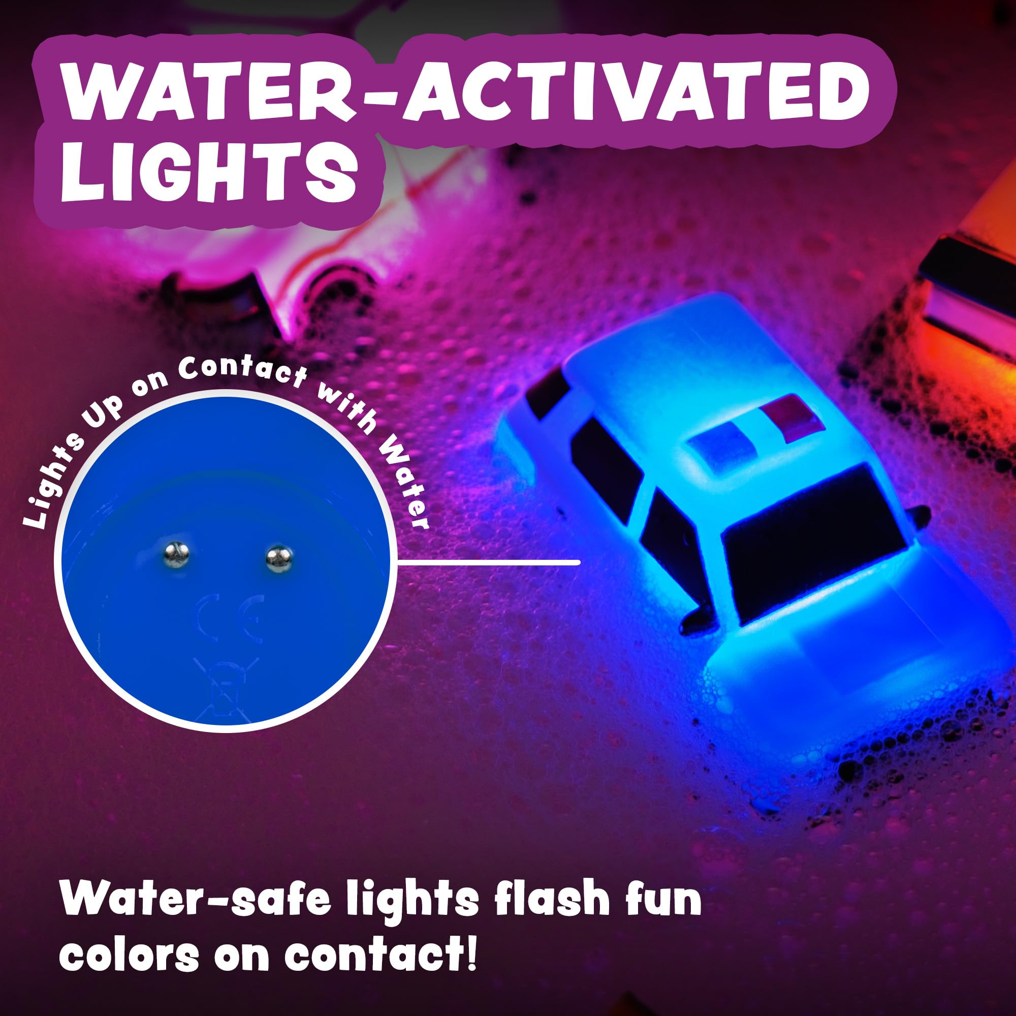 6PCS Light-Up Bath Cars – Water-Activated LED Bath Toys for Toddlers