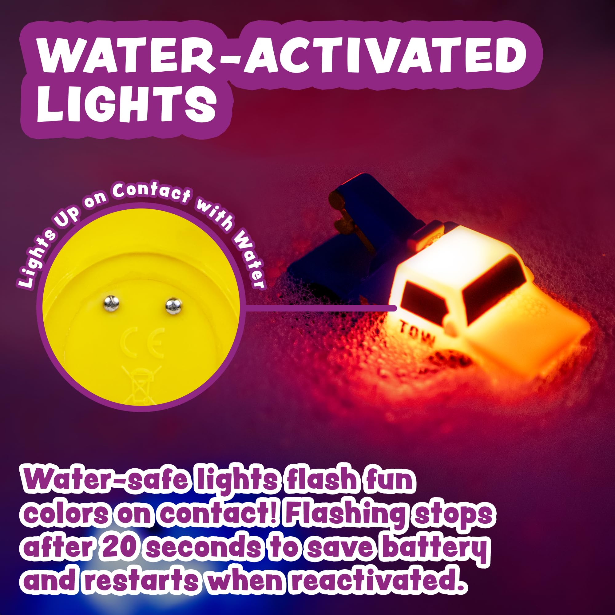 6PCS Light-Up Bath Cars – Water-Activated LED Bath Toys for Toddlers