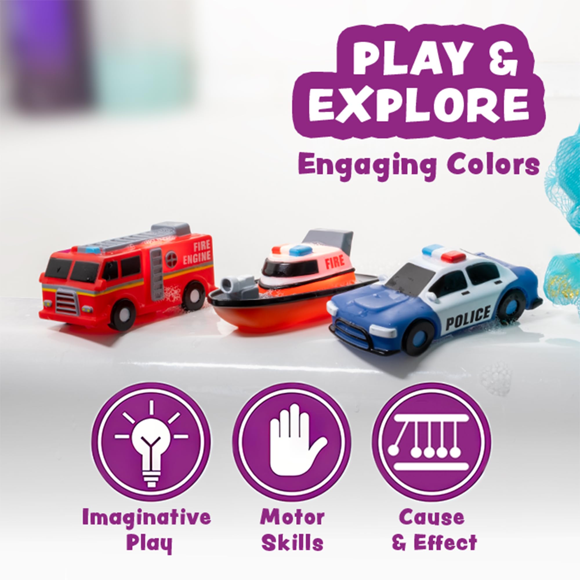 6PCS Light-Up Bath Cars – Water-Activated LED Bath Toys for Toddlers