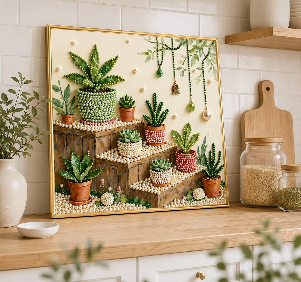 Succulent Pearl Painting Kit with Rhinestones