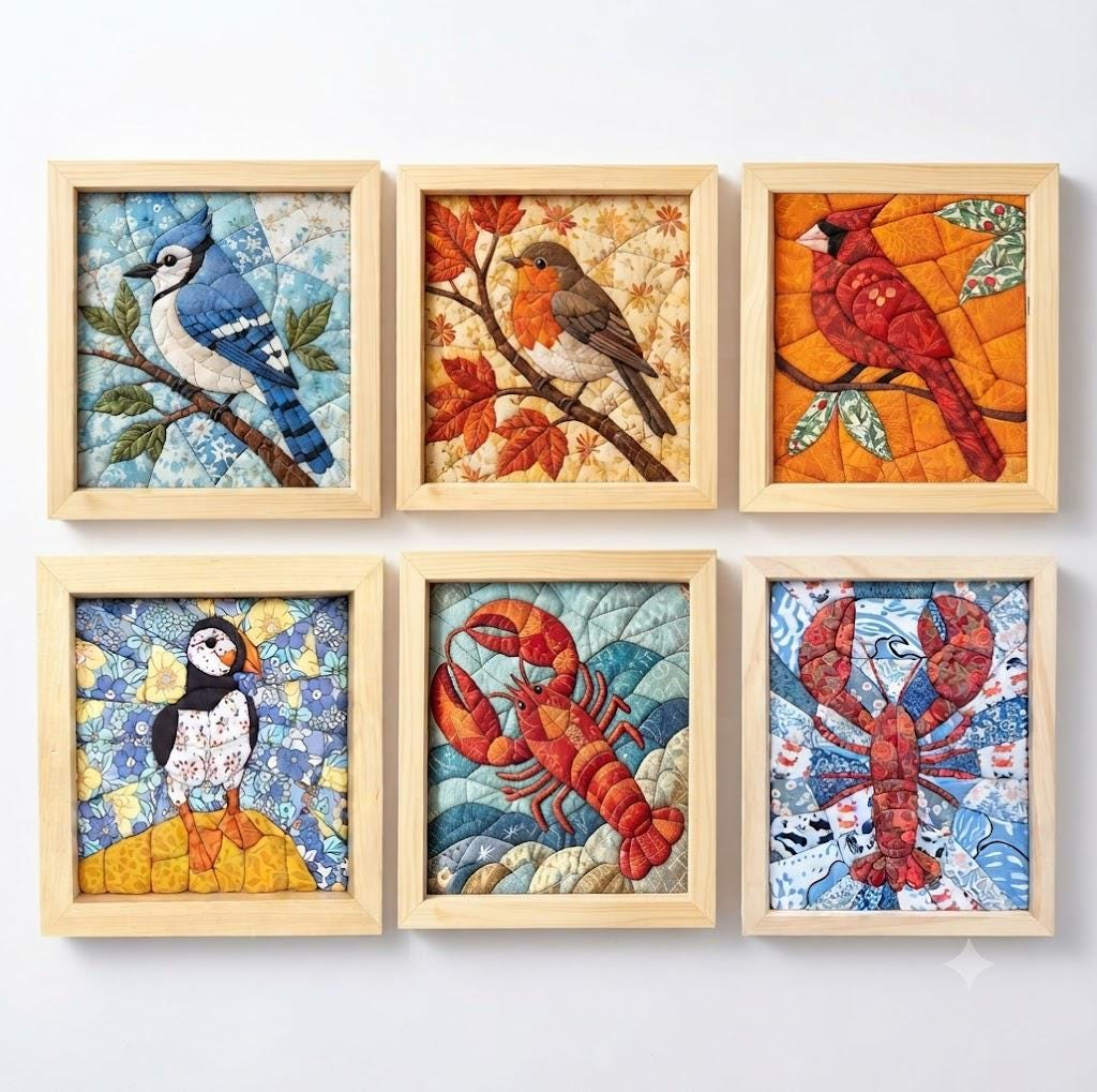 Kinusaiga-Framed No-Sew Animal Fabric Art Kit