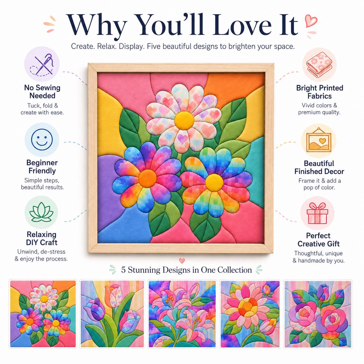 Kinusaiga Colorful Floral Fabric Art DIY Kit
