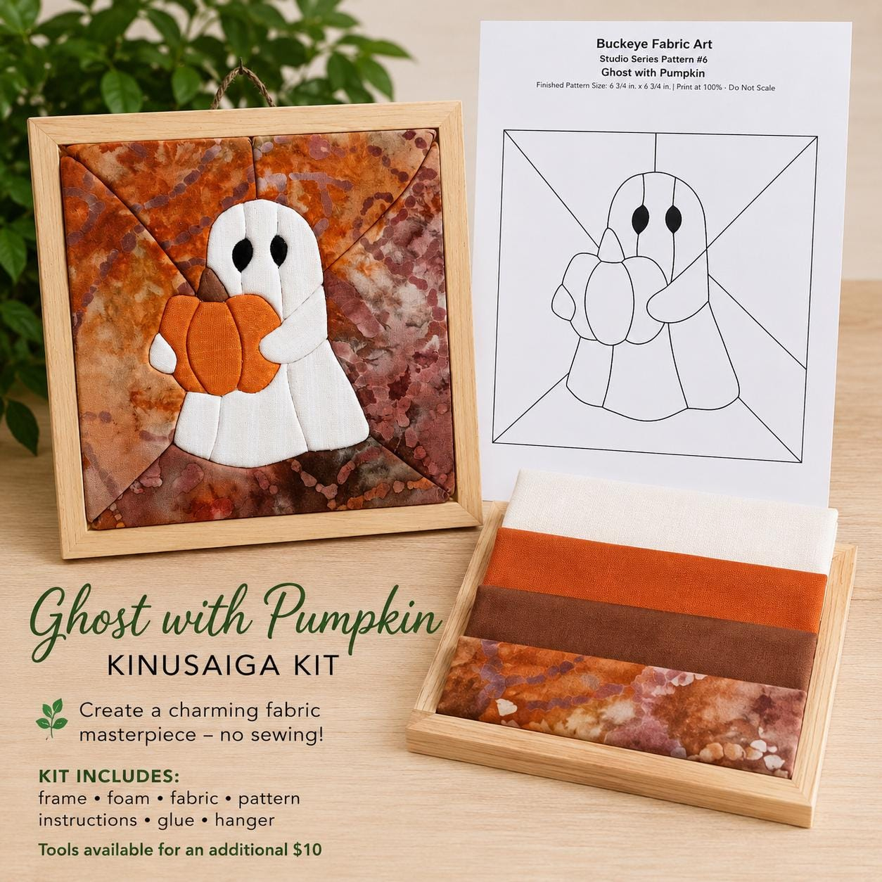 Ghost with Pumpkin DIY Kinusaiga Kit – No-Sew Halloween Fabric Art Kit