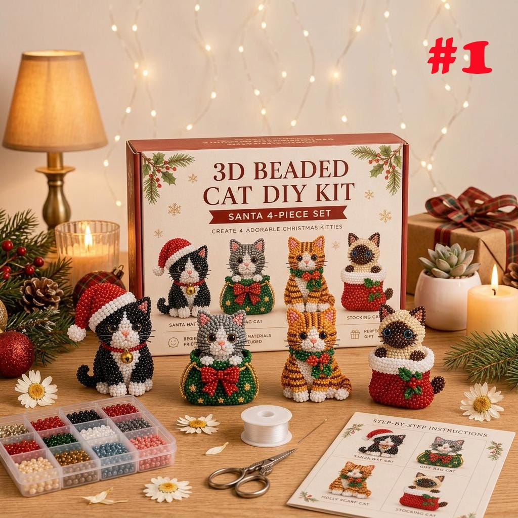 3D Beaded Christmas Cat DIY Kit Set of 4