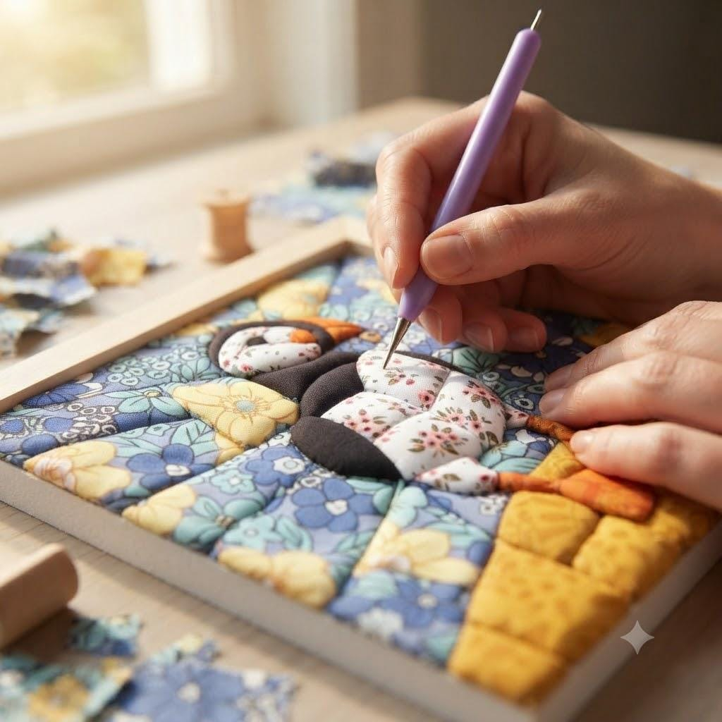 Kinusaiga-Framed No-Sew Animal Fabric Art Kit