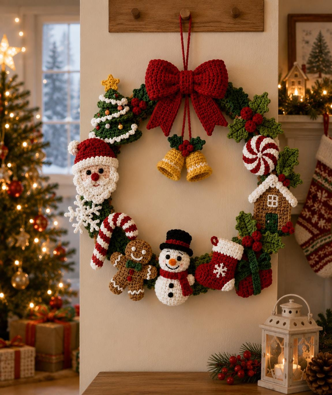 DIY Crochet Christmas Wreath with Reindeer, Santa, Snowman & Bell KIT