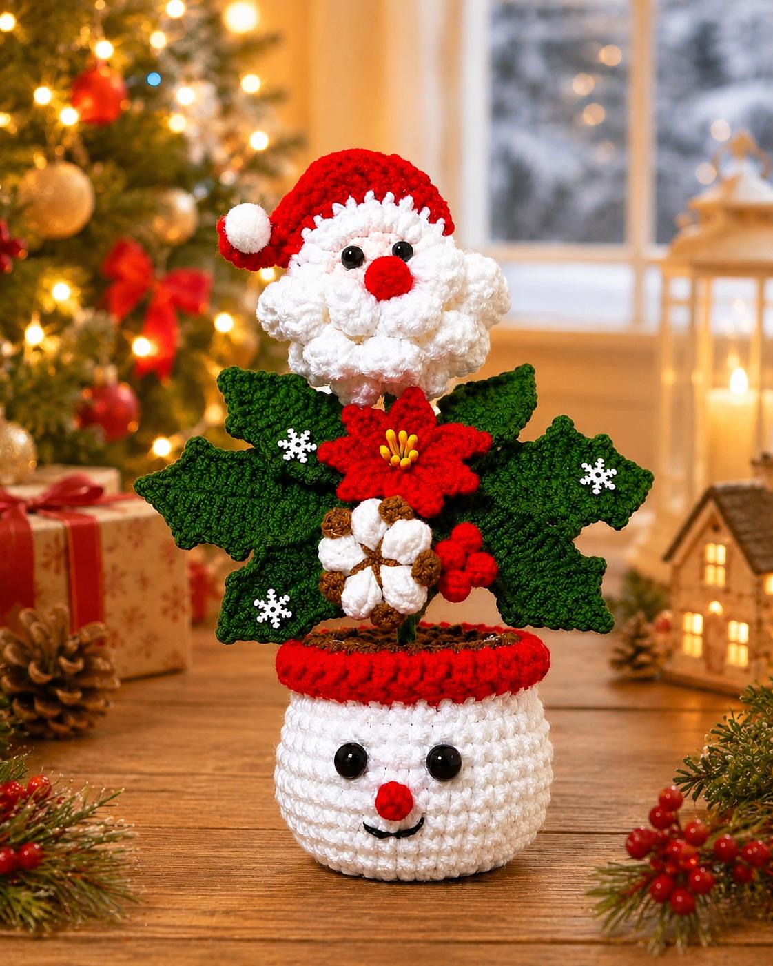 Handmade Crochet Christmas Character Pot Decor Kit
