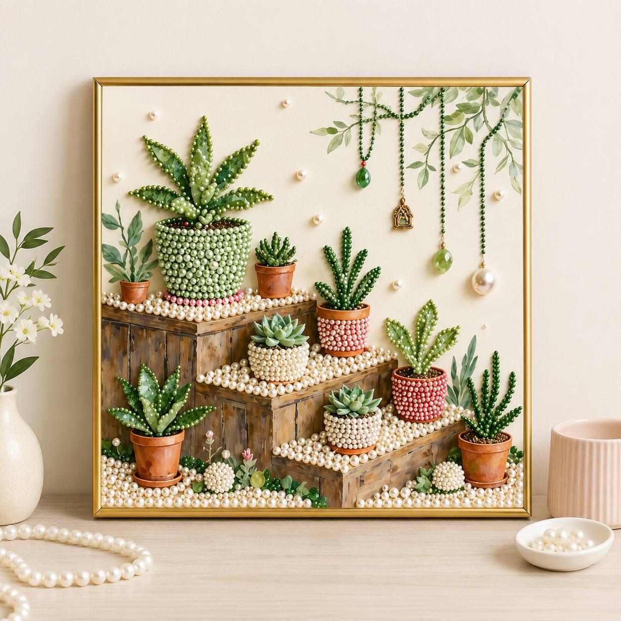 Succulent Pearl Painting Kit with Rhinestones