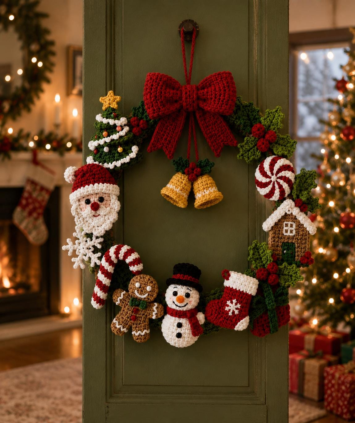 DIY Crochet Christmas Wreath with Reindeer, Santa, Snowman & Bell KIT