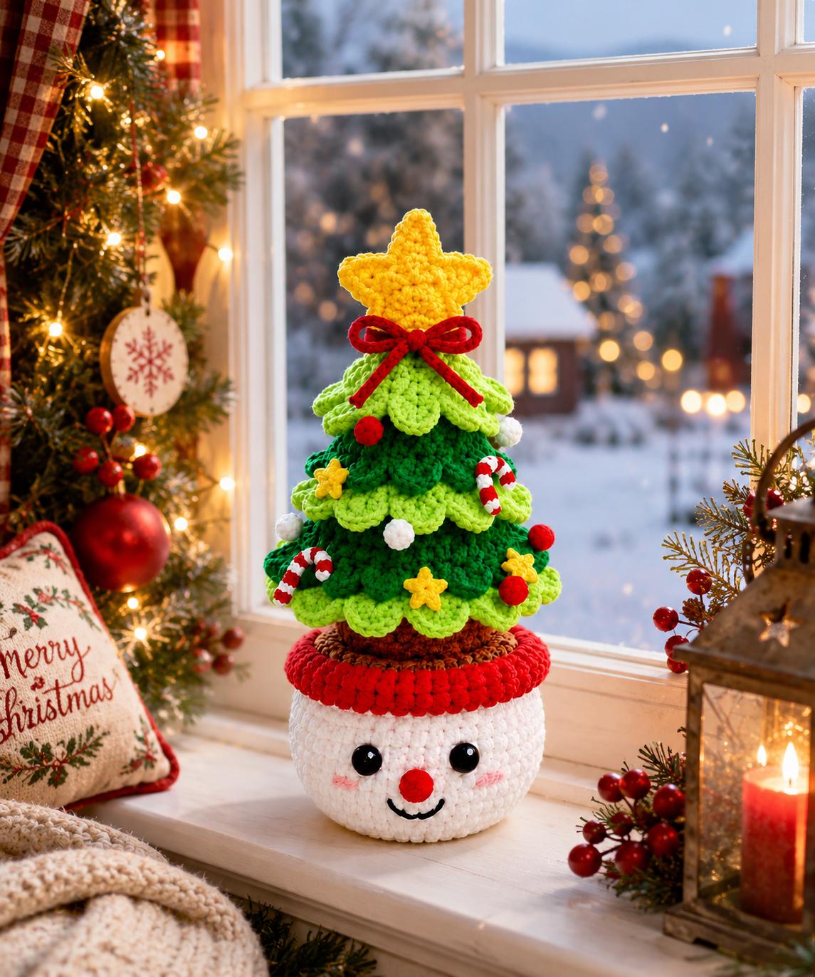 Handmade Crochet Christmas Character Pot Decor Kit