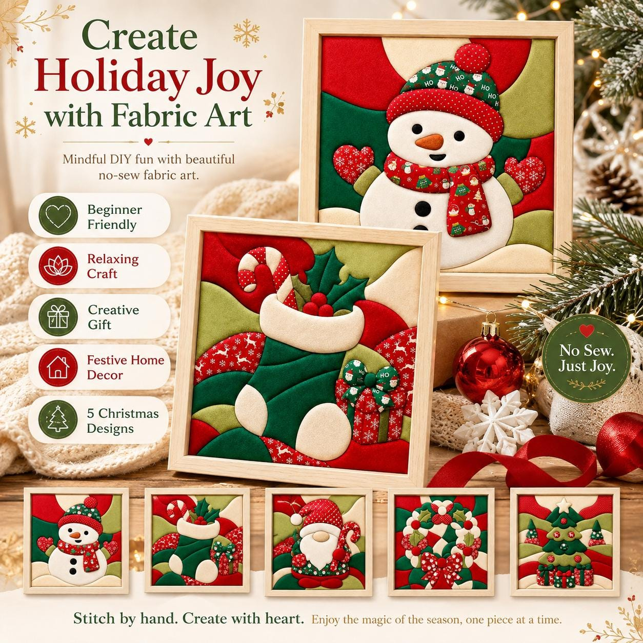 Kinusaiga Christmas No-Sew Fabric Art Kit for Adults
