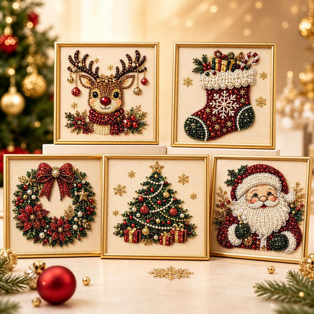 DIY Christmas Pearl Diamond Art Painting Kit with Frame