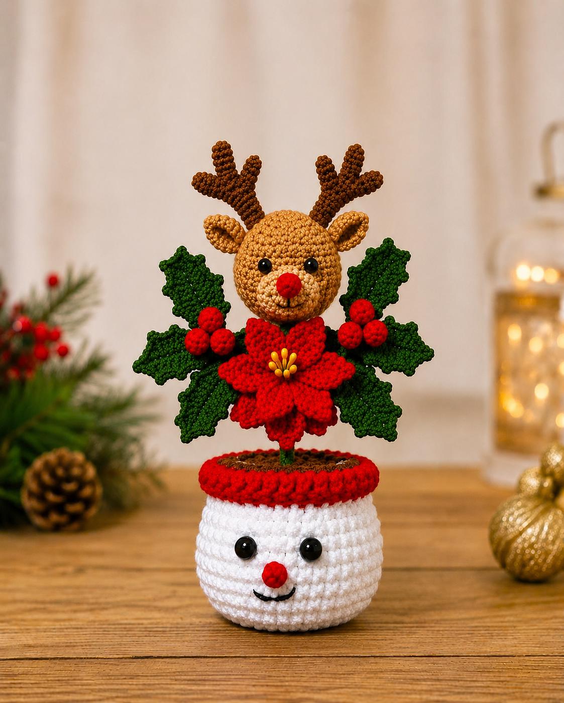 Handmade Crochet Christmas Character Pot Decor Kit