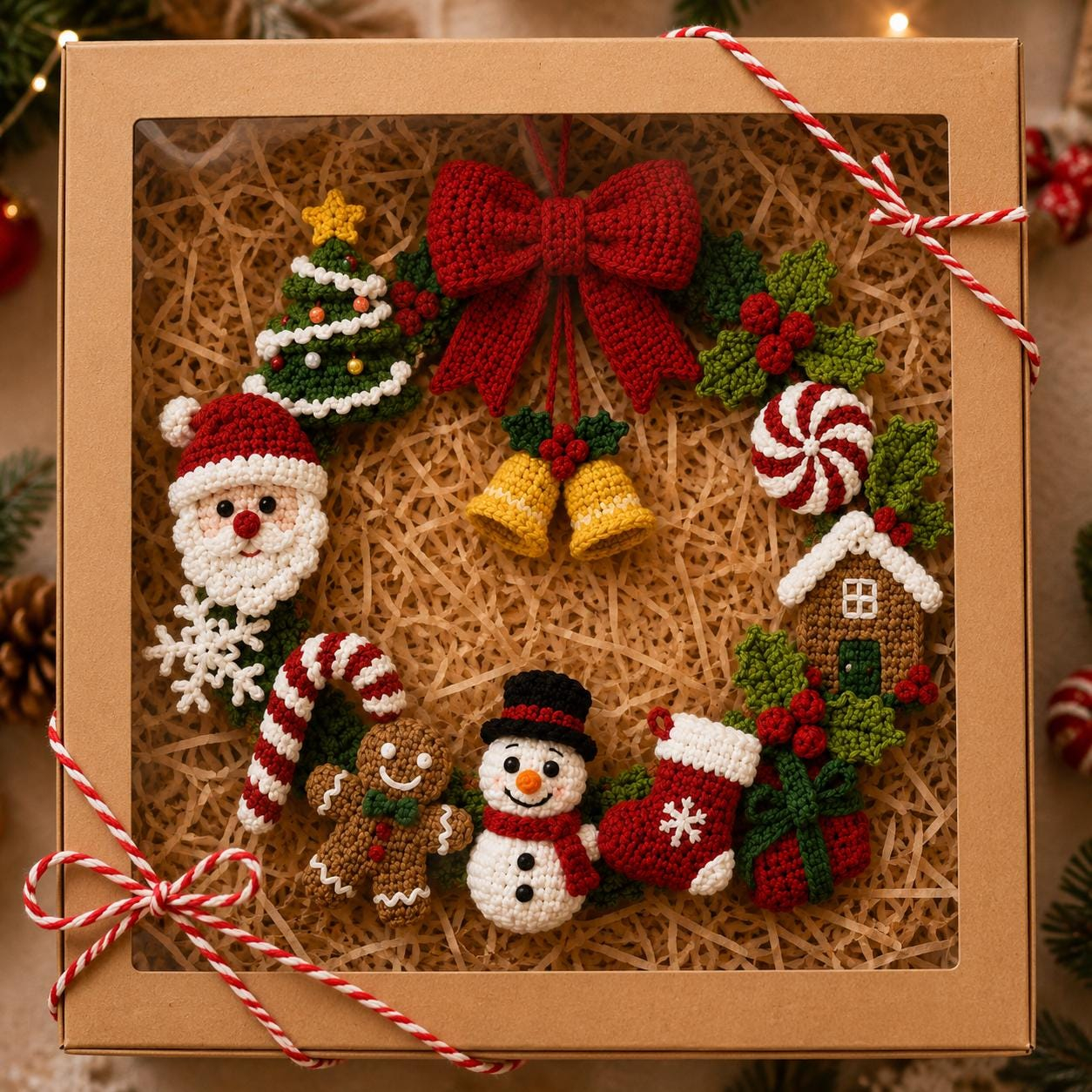 DIY Crochet Christmas Wreath with Reindeer, Santa, Snowman & Bell KIT
