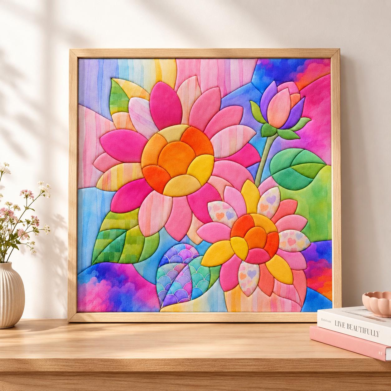 Kinusaiga Colorful Floral Fabric Art DIY Kit