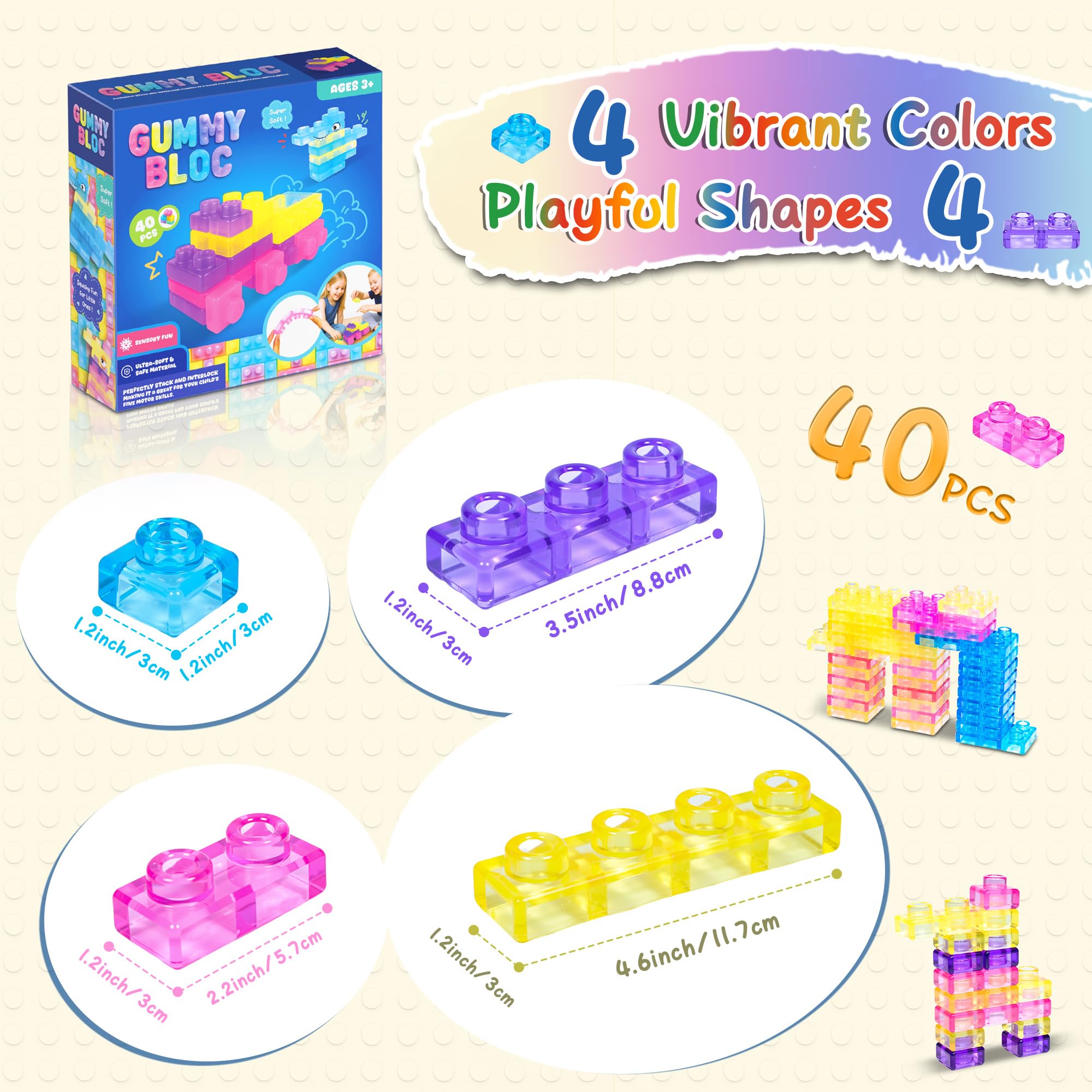 40PCS Sensory Soft Building Blocks – Squishy Montessori Stacking Toy for Toddlers