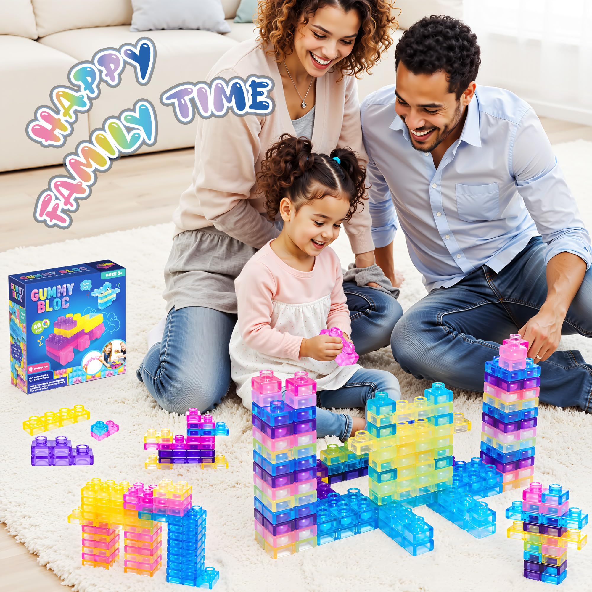 40PCS Sensory Soft Building Blocks – Squishy Montessori Stacking Toy for Toddlers