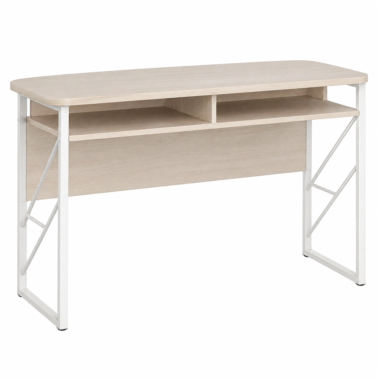 Escritorio moderno de madera clara con estructura metálica blanca 120x60 cm-cartsiro