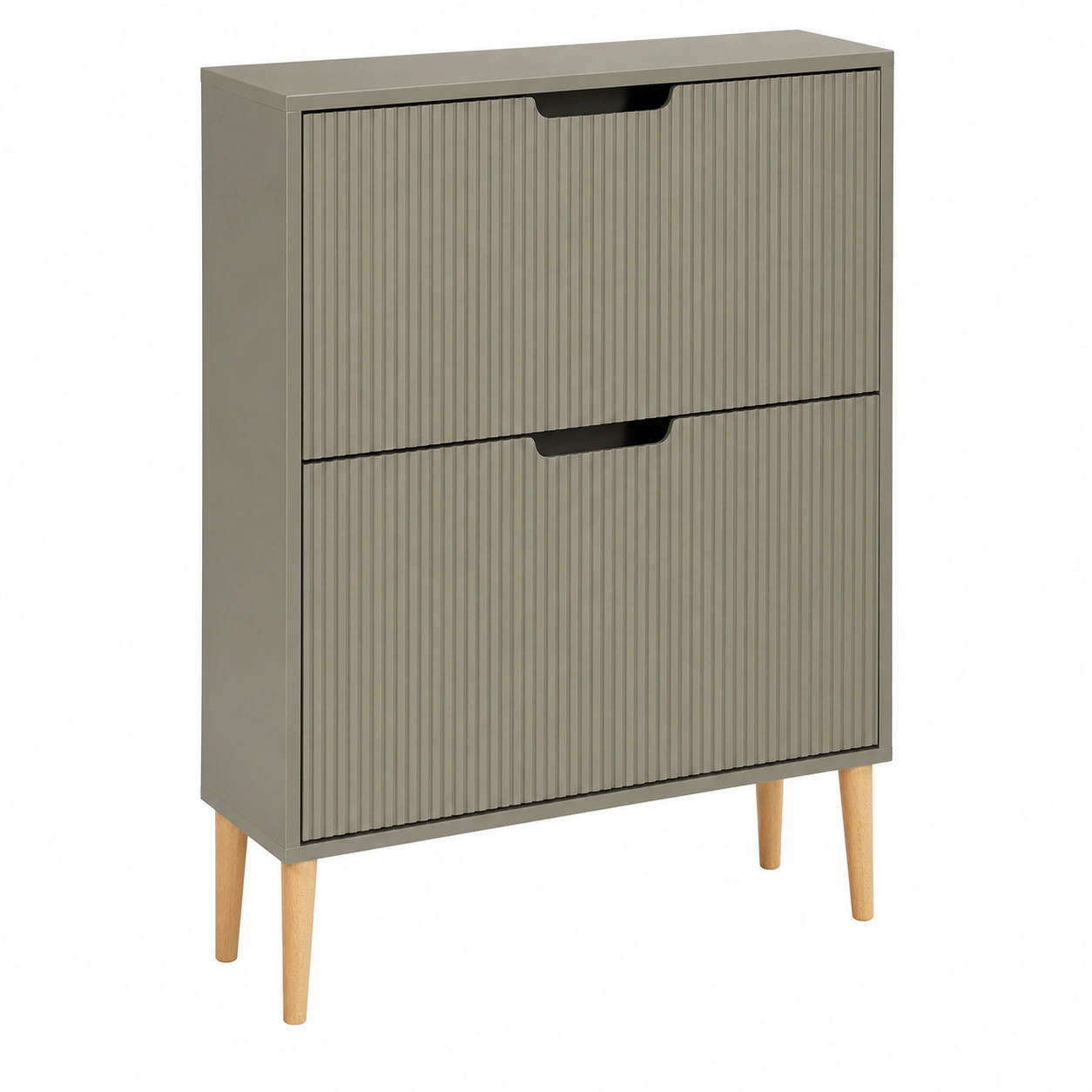 Zapatero moderno compacto con dise?o acanalado y patas elevadas Gris oliva-cartsiro