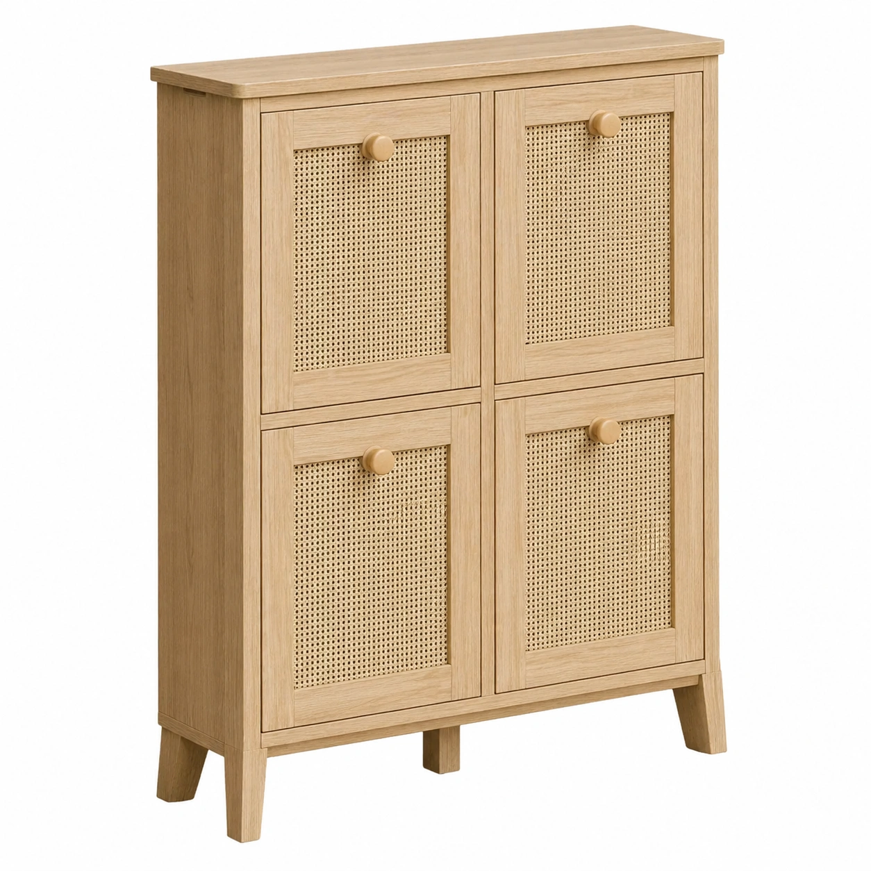 Zapatero de madera con puertas de rejilla estilo natural y dise?o compacto de 4 compartimentos-cartsiro