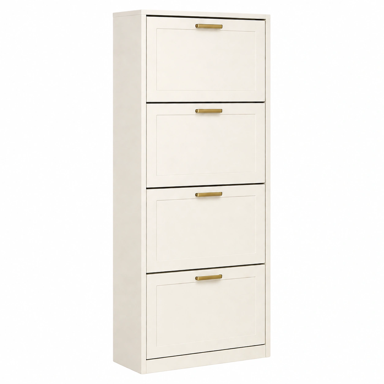 Zapatero alto moderno con 4 compartimentos abatibles y tiradores metálicos dorados-cartsiro