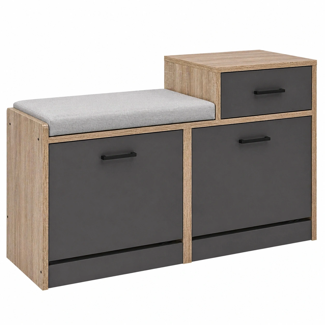 Zapatero con banco acolchado y cajones integrados estilo moderno en madera natural-cartsiro