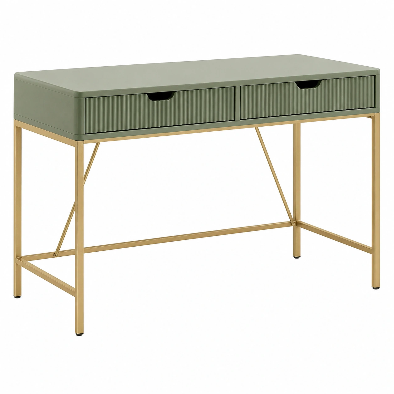 Escritorio Moderno Verde Oliva 120×60 cm con Cajones y Estructura Metálica Dorada-cartsiro