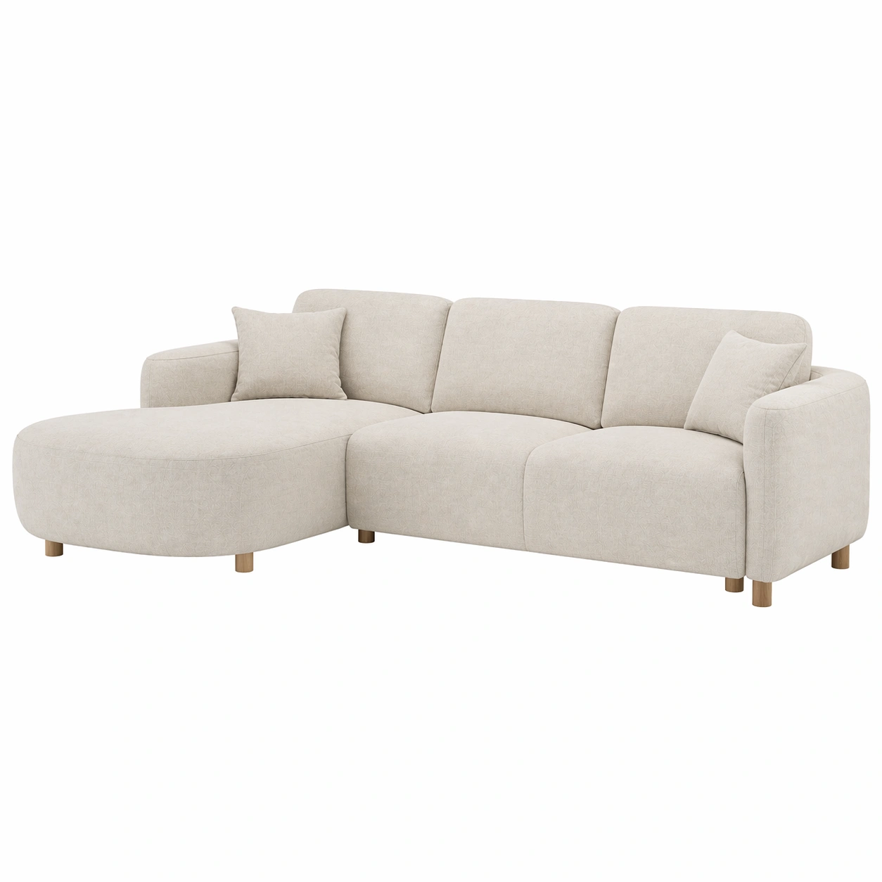 Sofá chaise longue moderno de 3 plazas con dise?o curvo en tela beige elegante-cartsiro