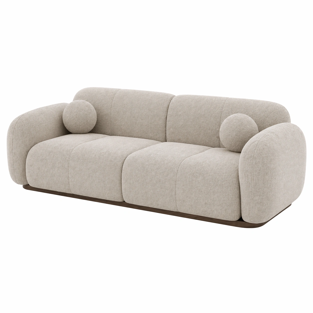 Sofá moderno de 3 plazas con dise?o curvo y respaldo acolchado en tela bouclé beige-cartsiro