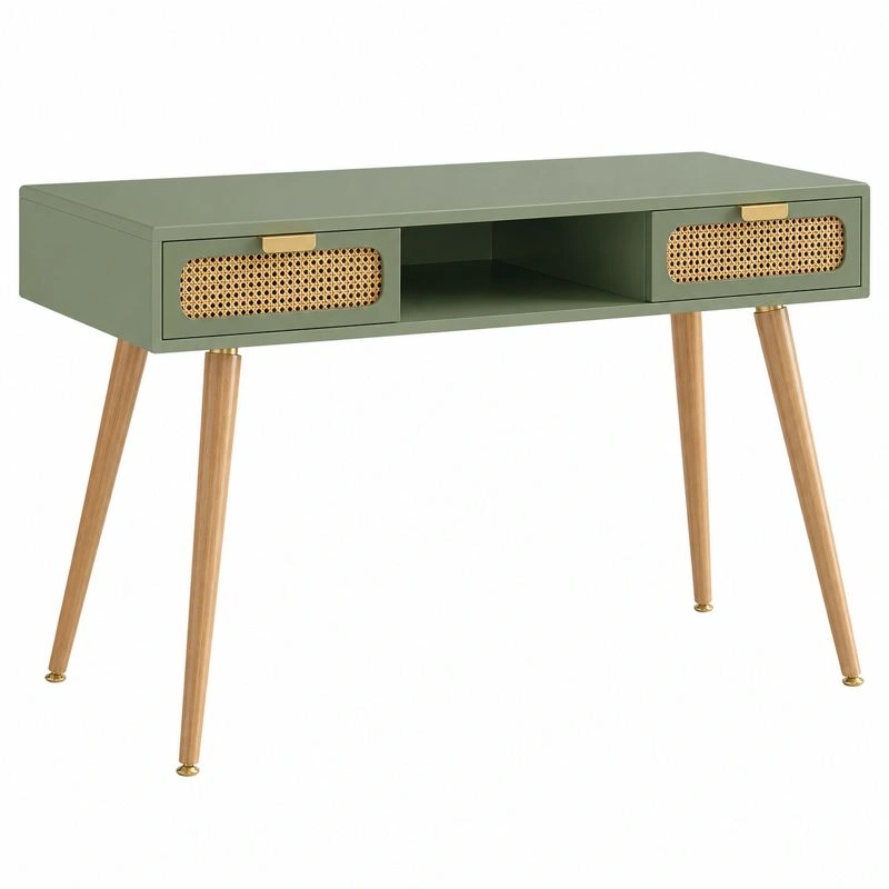 Escritorio moderno verde oliva con cajones y estante abierto 120 cm estilo nordico-buylirae
