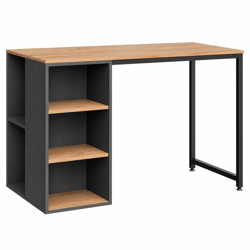 Escritorio moderno con estanteria lateral y estructura metalica 120 x 60 cm-buylirae