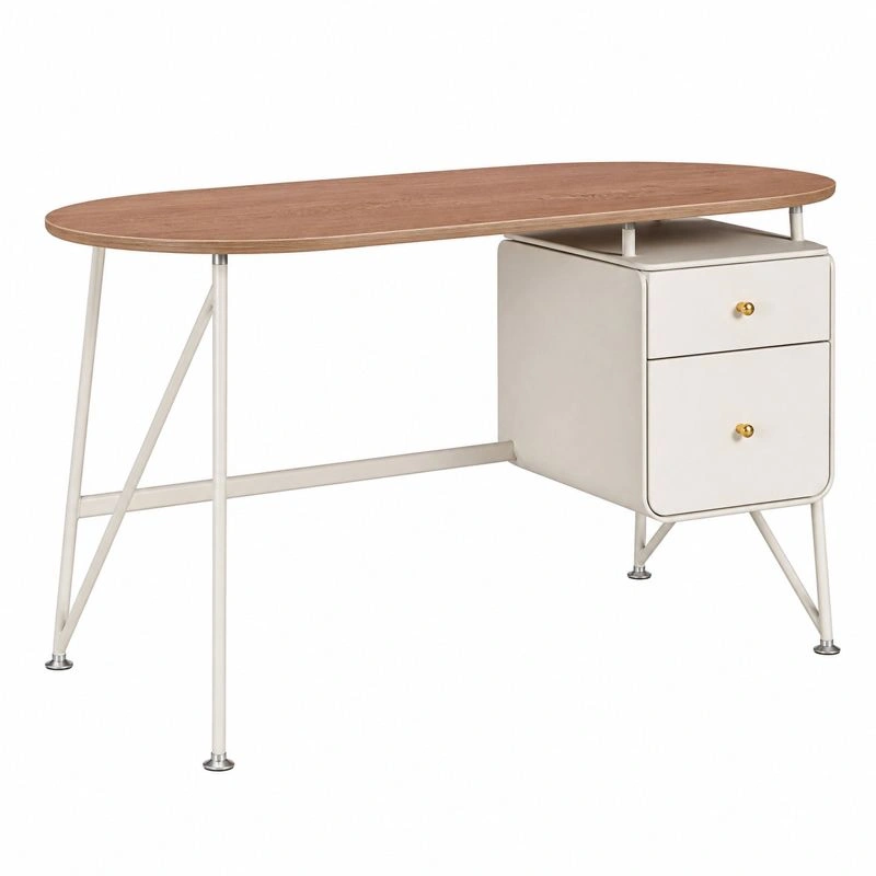 Escritorio moderno con cajonera integrada y tablero curvo 117 x 57 cm madera natural-buylirae