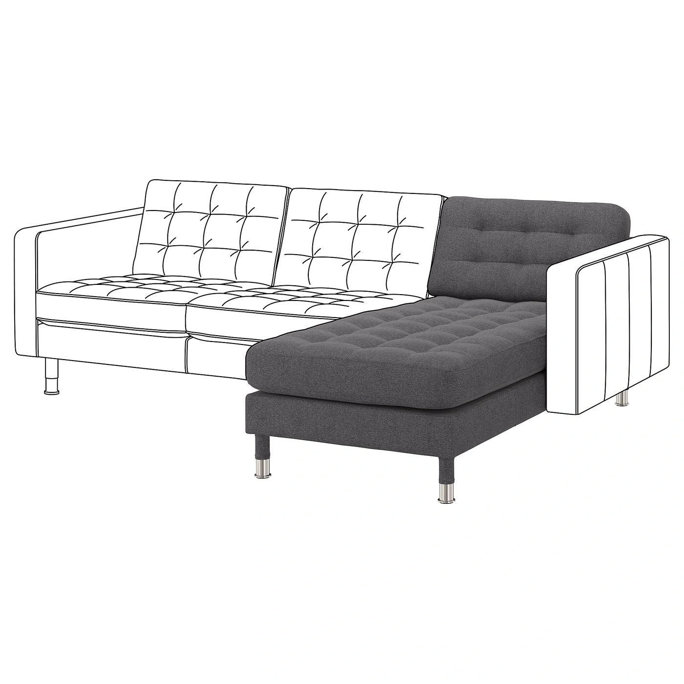 Chaise longue unidad adicional gris oscuro con base metálica-buylirae