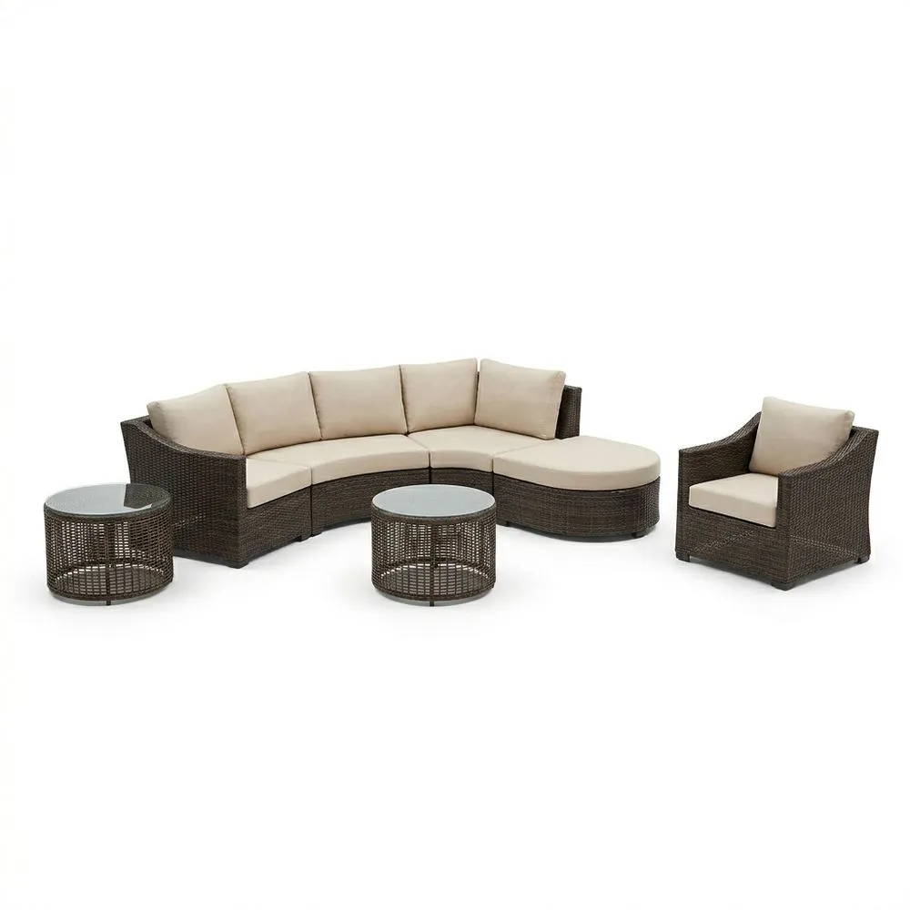 Conjunto de Sofás de Exterior de Ratán Sintético y Vidrio, Almohadones Beige