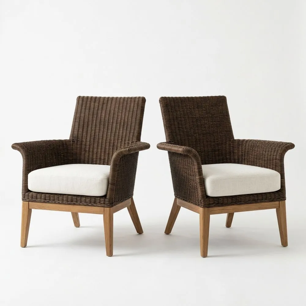 Juego de Sillas de Ratán Sintético Marrón con Cojines Crema 65x75x90cm