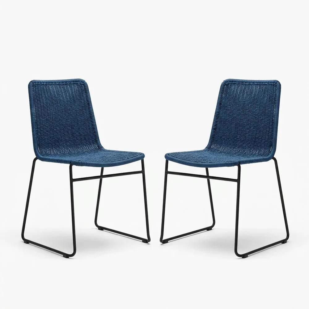 Juego de 2 sillas de polietileno azul y estructura de acero