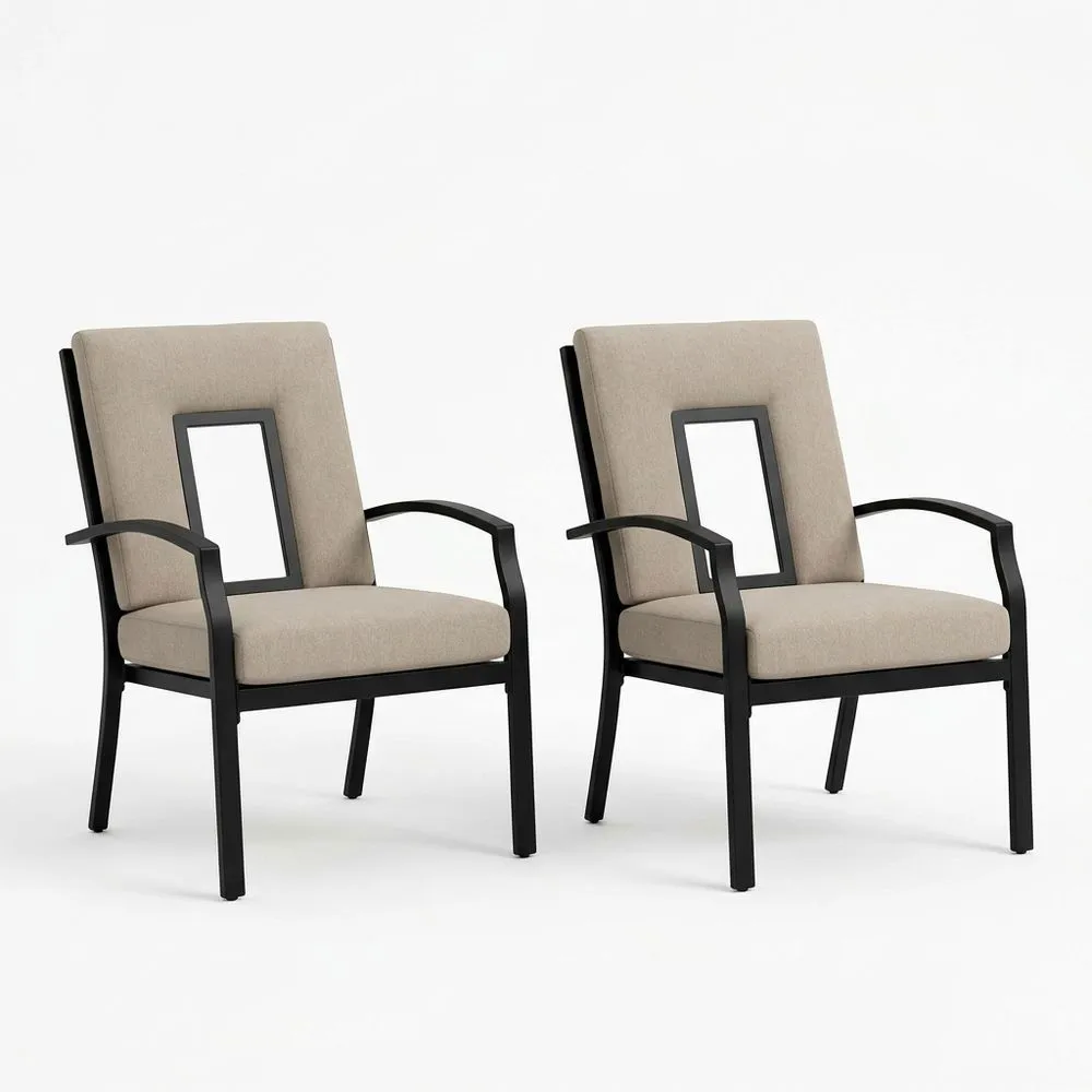 Set de 2 sillones de acero y poliéster Beige 65x70x90 (ancho x profundidad x alto) cm