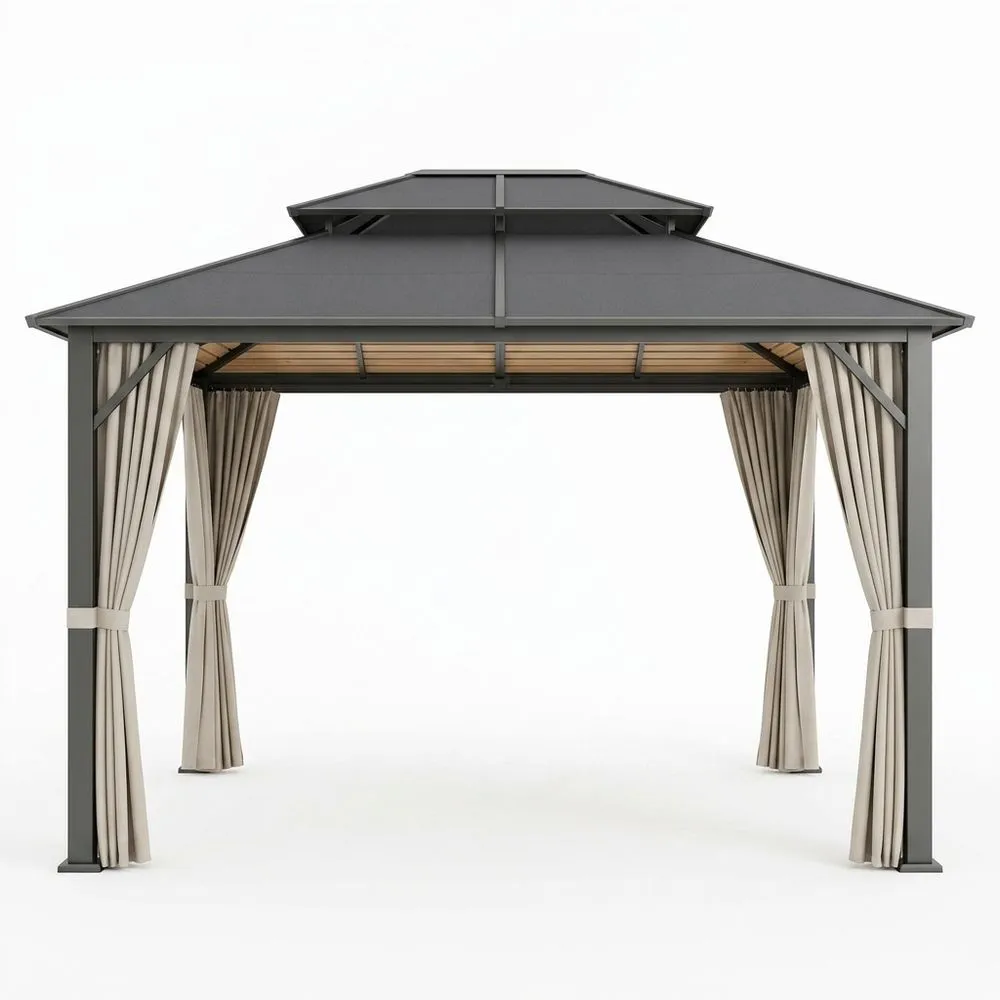 Pérgola de Aluminio con Paneles de Policarbonato y Cortinas de Poliéster