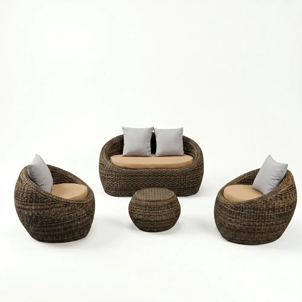 Conjunto de Muebles de Ratán Sintético Marrón con Cojines Crema