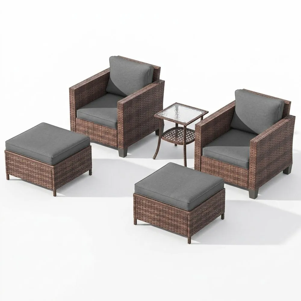 Conjunto de Muebles de Exterior de Ratán con Cojines Grises