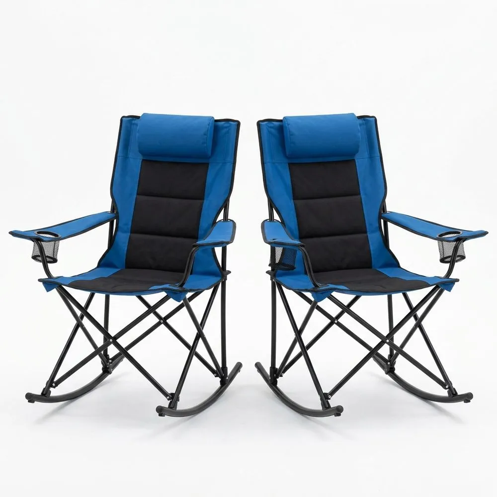 Sillas plegables mecedoras de poliéster azul y negro para exterior