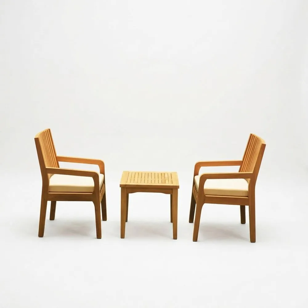 Juego de Muebles de Jardín de Madera Natural con Cojines Beige