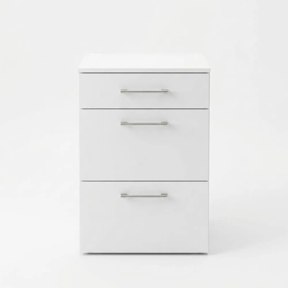 Cajonera de MDF blanca de 3 cajones con tiradores de aluminio 60x45x73 (largo x ancho x alto) cm