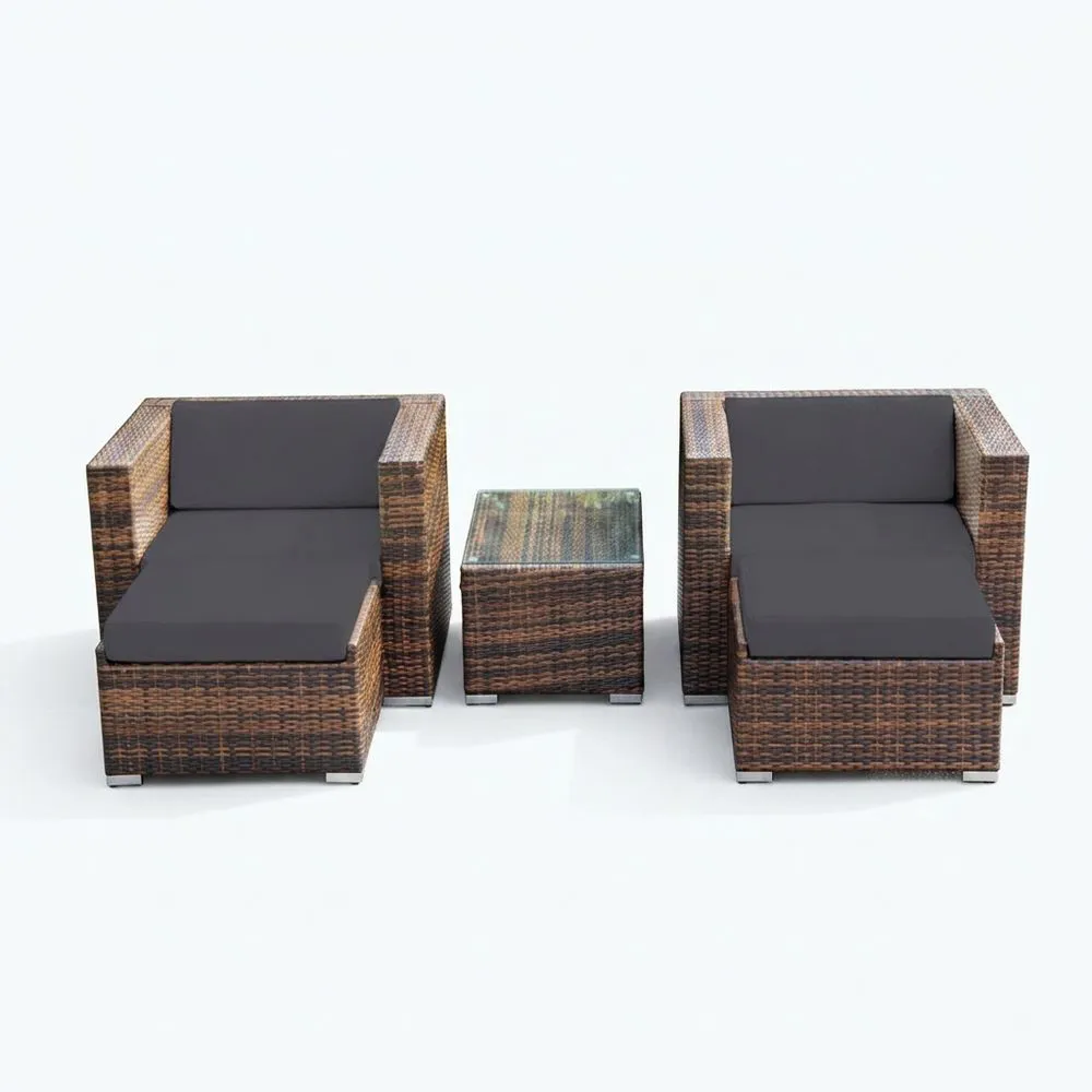 Juego de asientos de rattan sintético y cojines grises