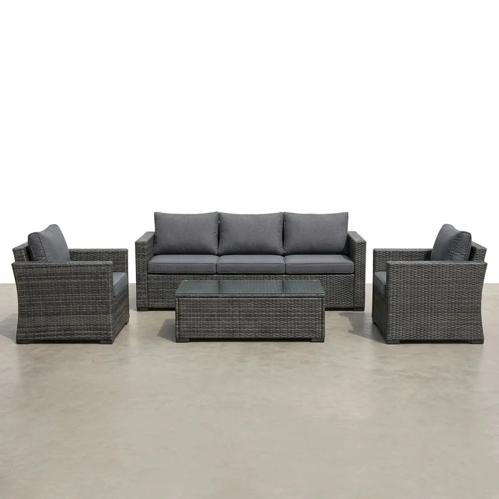 Conjunto de Muebles de Jardín 4 Piezas Ratán Sintético Gris Vidrio